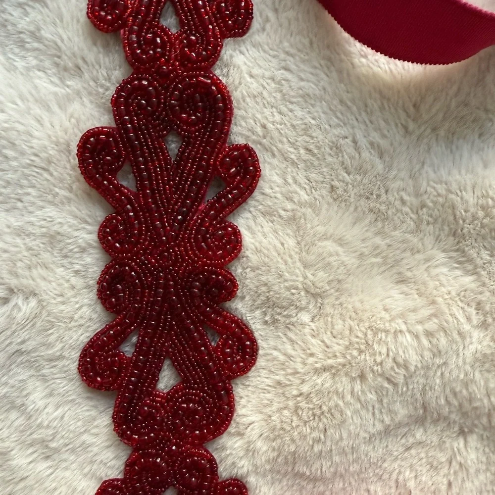 NWT Anthropologie Beaded Tie Belt Wine Red